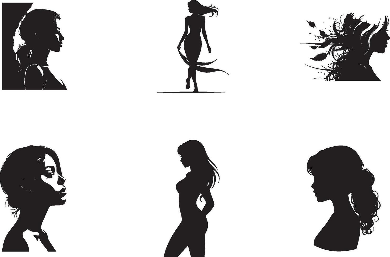 set of women silhouettes vector