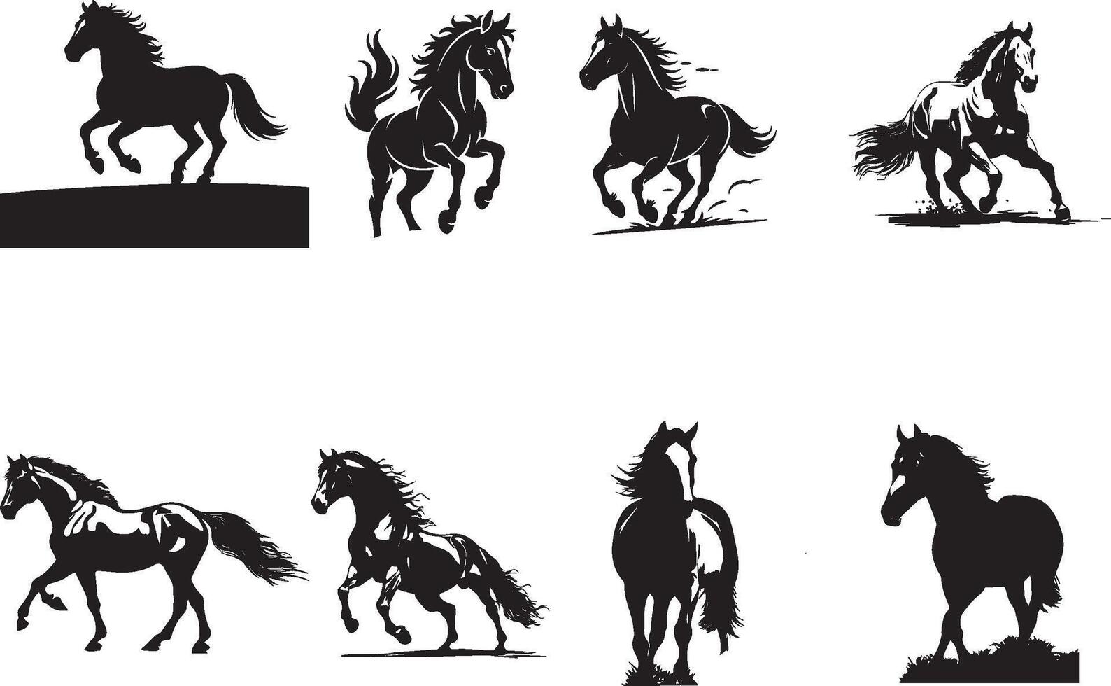 Silhouettes of Running Horses in Various Poses vector
