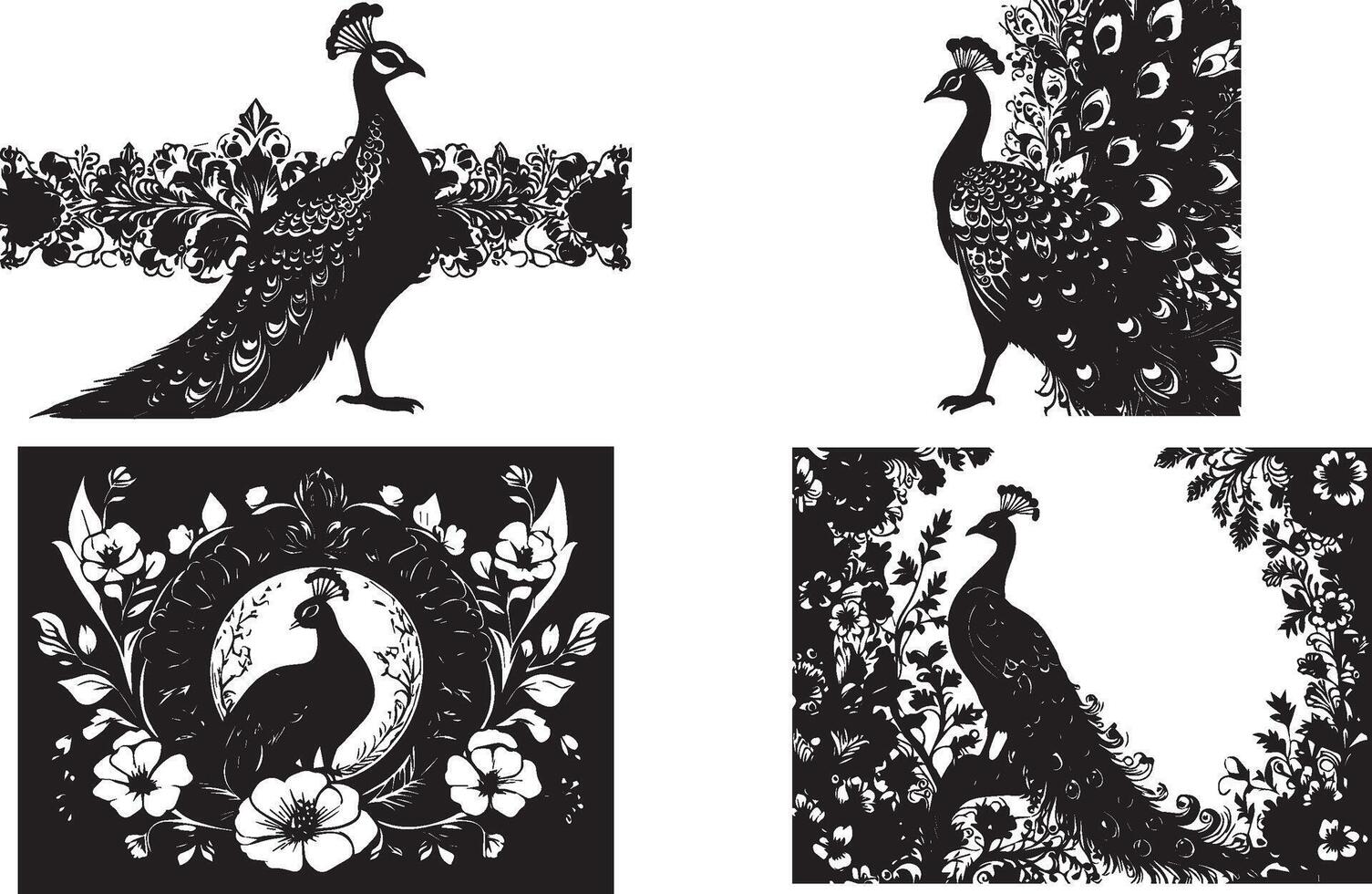 Peacock Silhouette Set vector