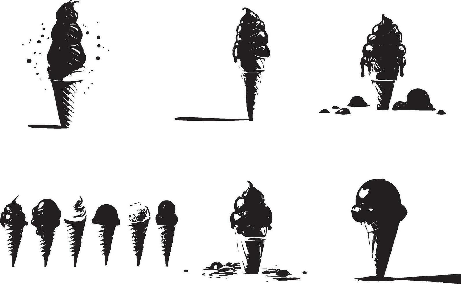 Ice cream cones in various styles silhouette vector