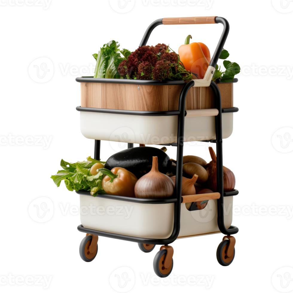 A cart with vegetables and fruit on it png
