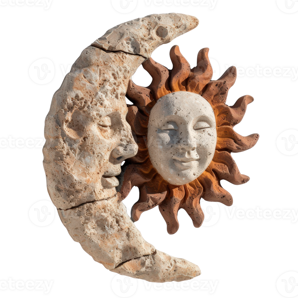 A stone sun and moon face with a face on it png