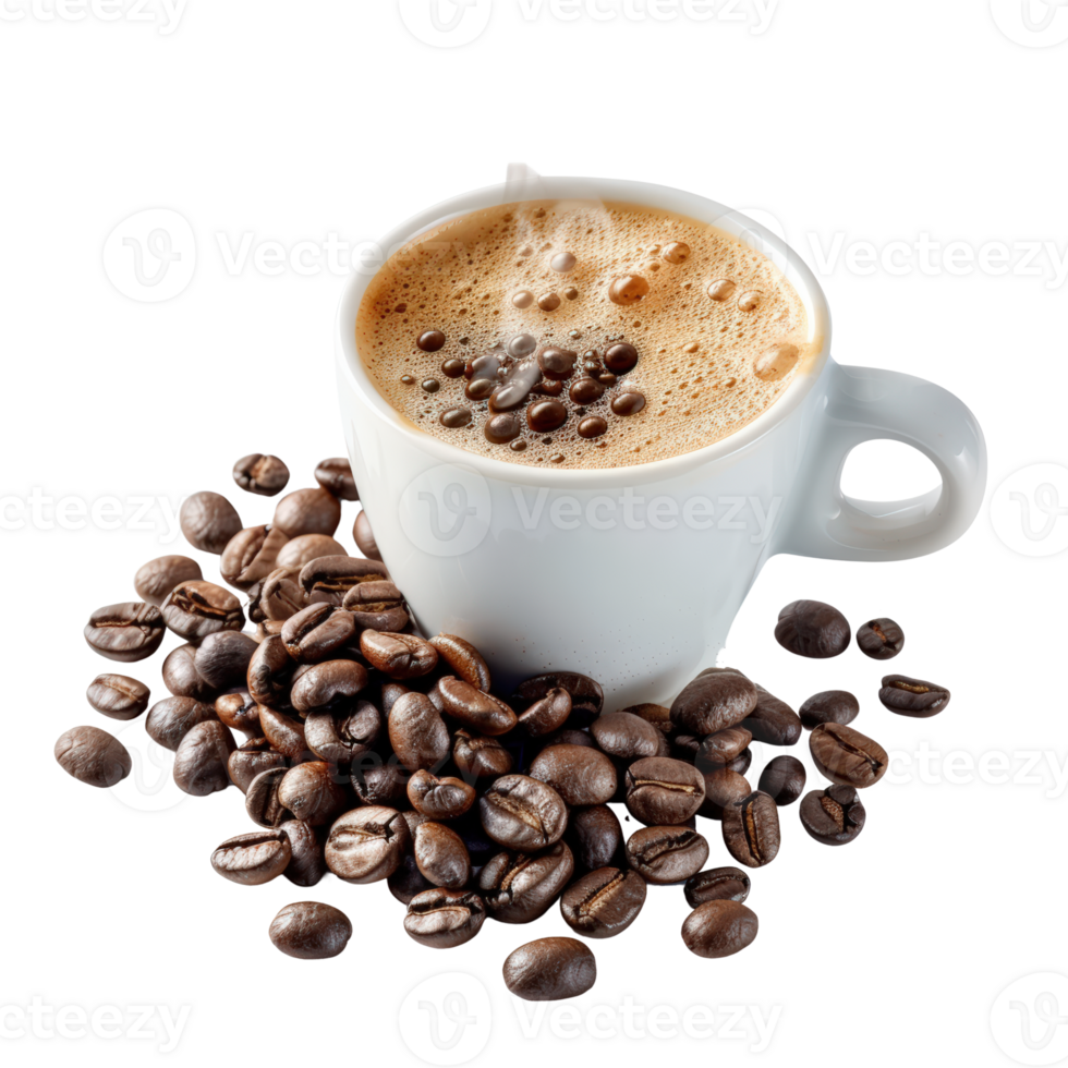 Coffee beans and cup of coffee png