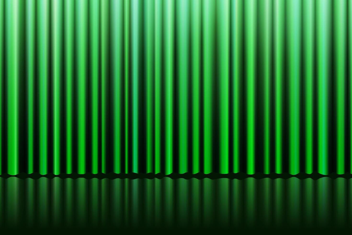 Elegant green curtain with soft velvet folds and floor reflection. Luxurious closed stage backdrop for opera, cinema, concert or cultural event. illustration with retro and abstract style. vector