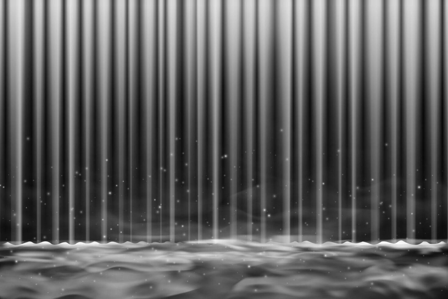 Retro black stage bright curtain with fog or smoke machine effect. Vintage velvet texture and elegant folds. Perfect for theater, concert, cinema or award show presentation. eps backdrop vector