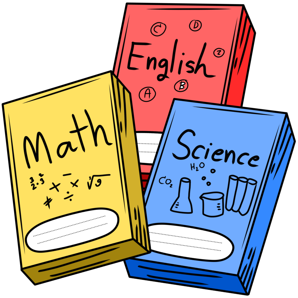 Textbooks for Math, English and Science png