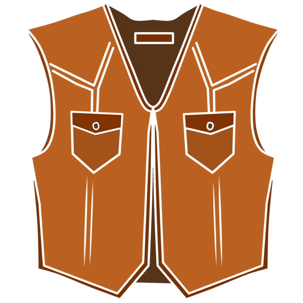 A graphic illustration of a brown leather sleeveless vest png