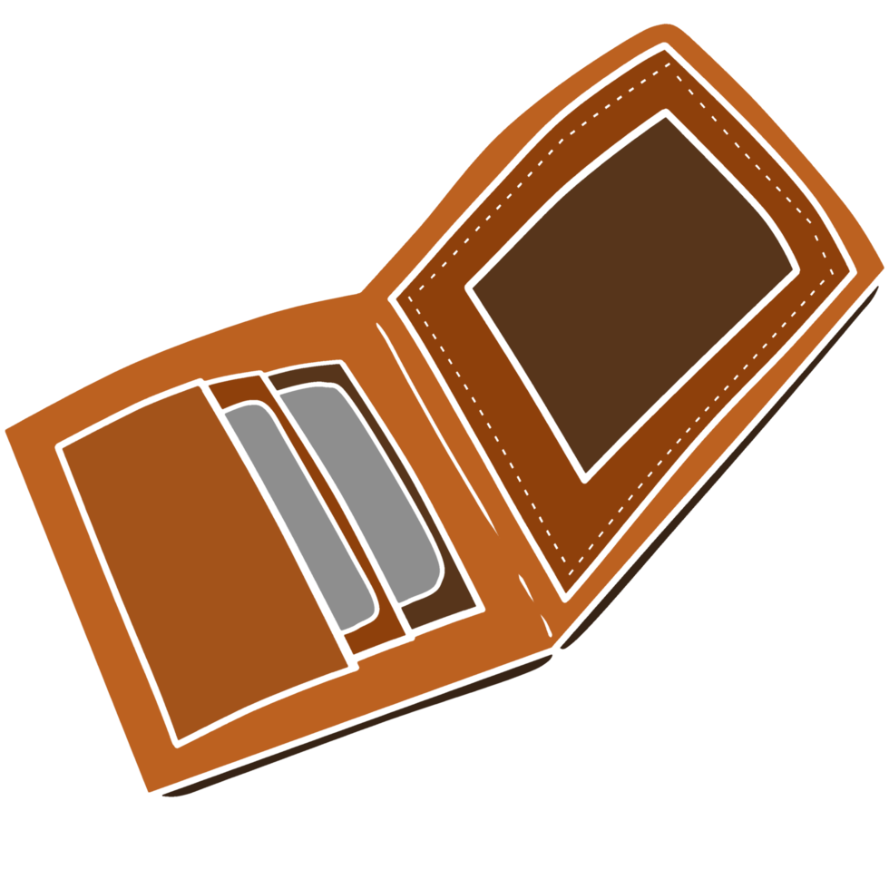 A graphic illustration of a brown leather wallet png
