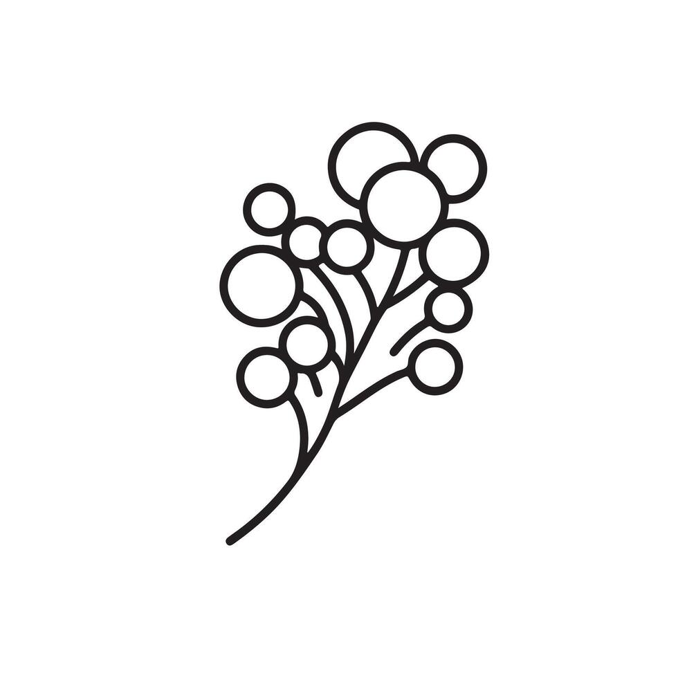 A black and white drawing of a branch with bubbles and flowers vector