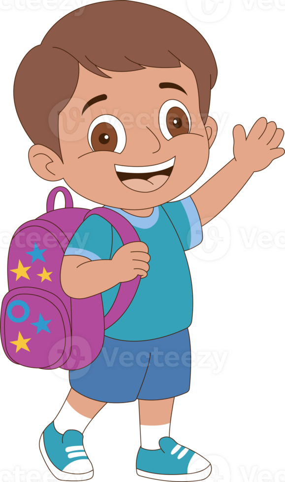 Boy with backpack waving and smiling png