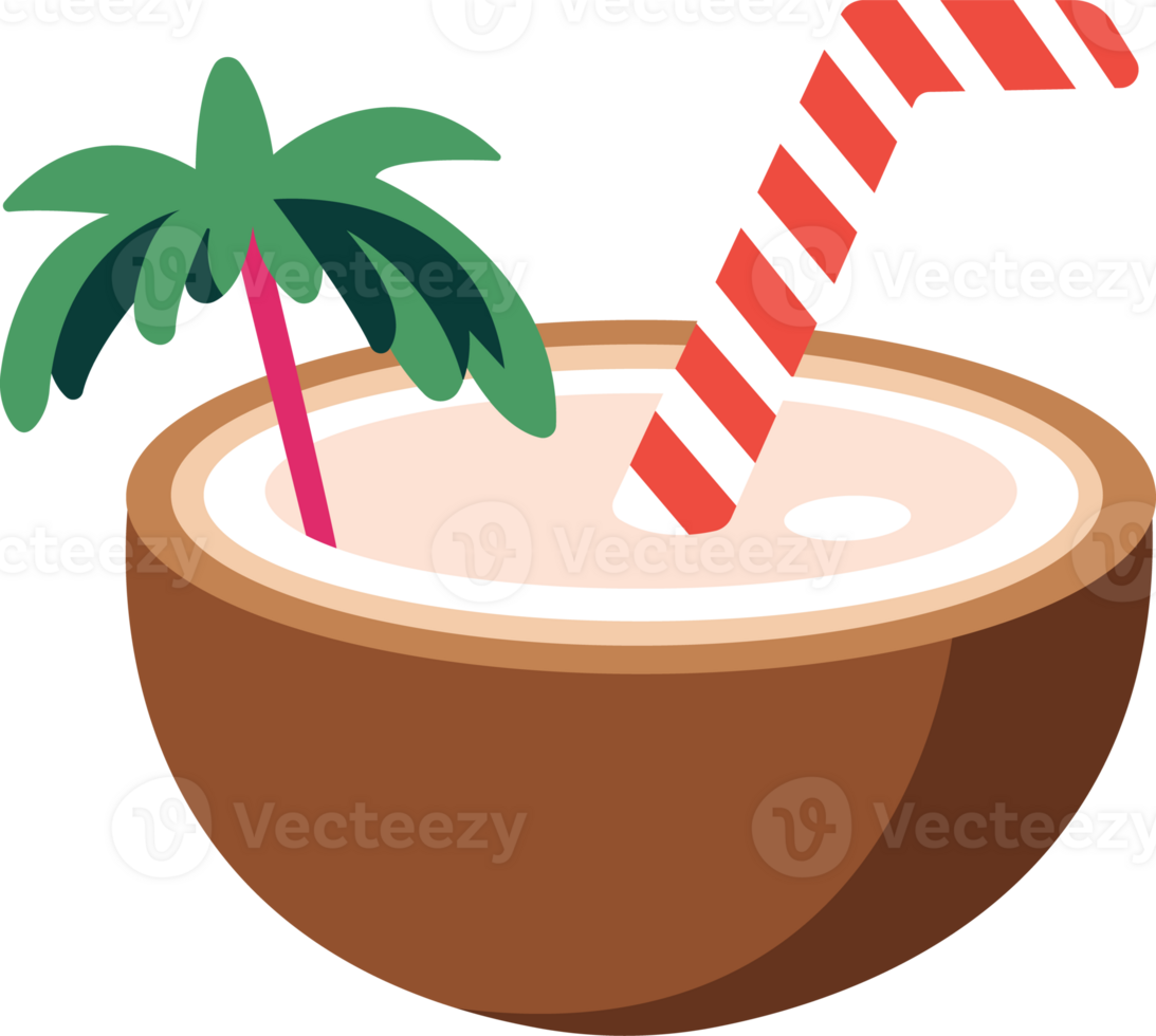 Coconut drink with straw and palm tree png