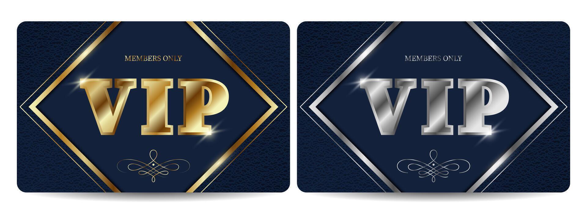 Set of two blue VIP cards with textured background vector