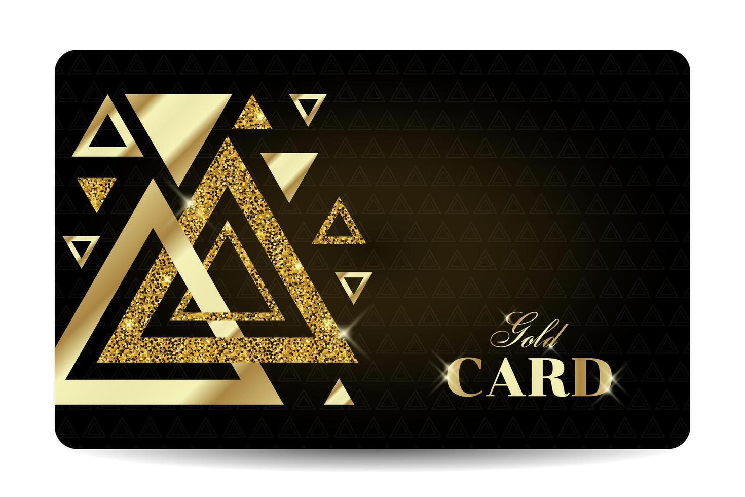 Golden card with glitter effect and triangular elements vector
