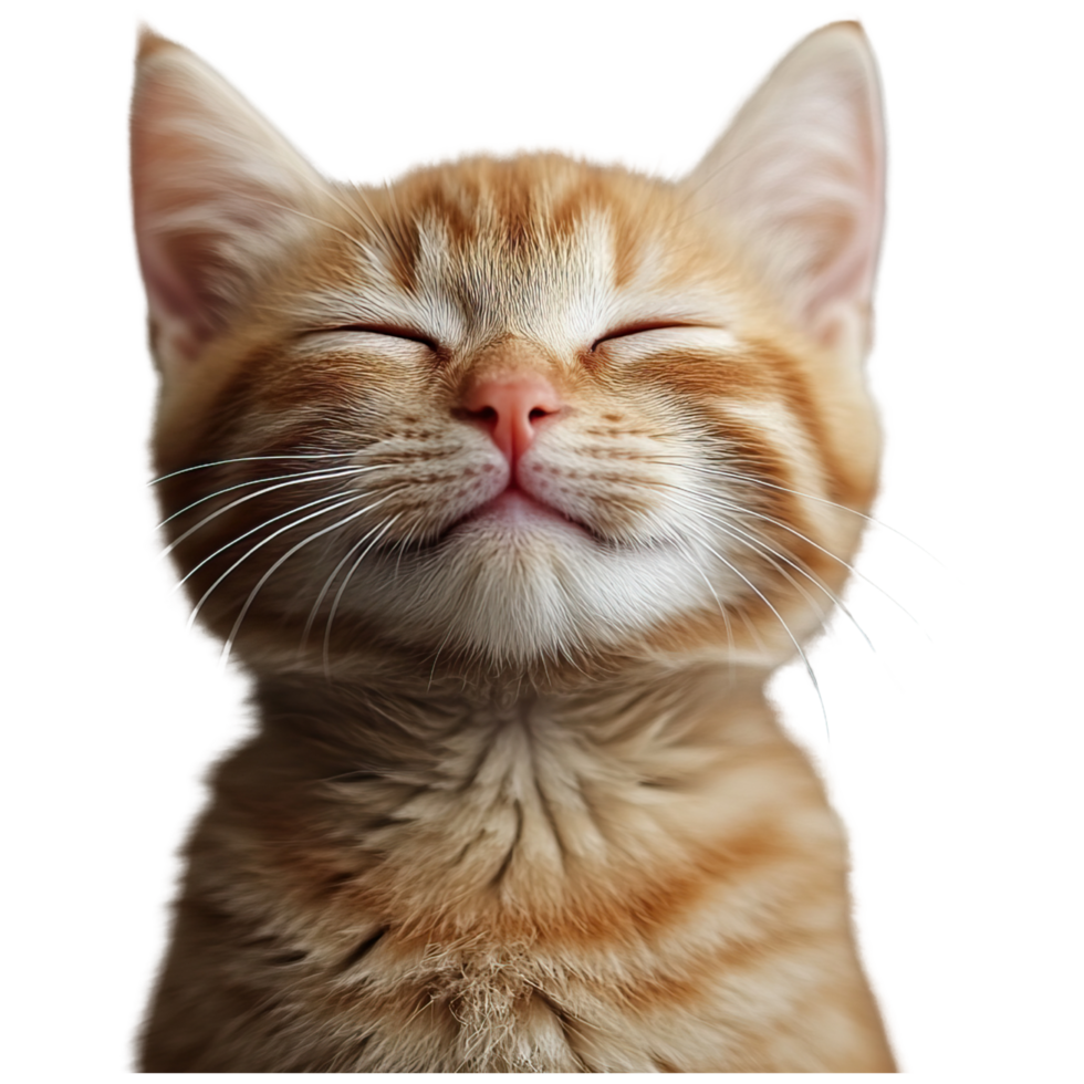 A smiling orange tabby cat with closed eyes and a content expression. png