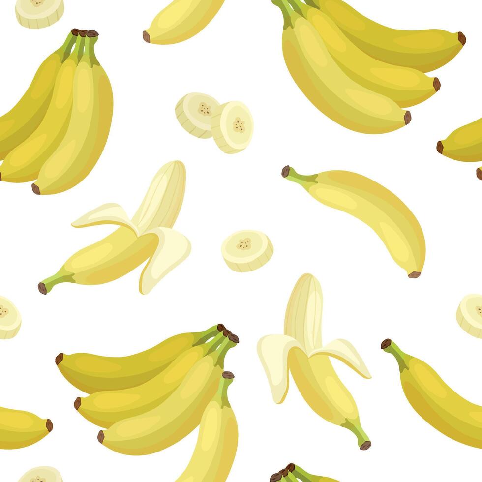 Bananas fruit and slices seamless pattern. Food background vector