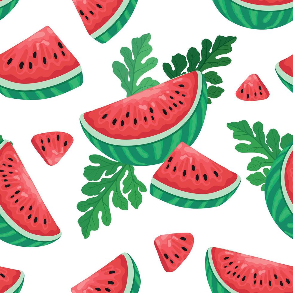Seamless pattern with Watermelon, half a watermelon, a piece of watermelon vector