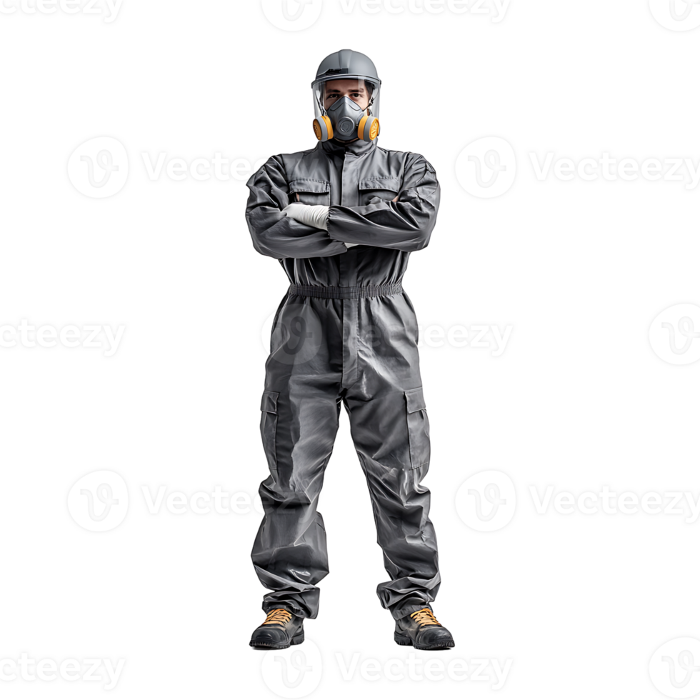Man in gas mask standing with his arms crossed png