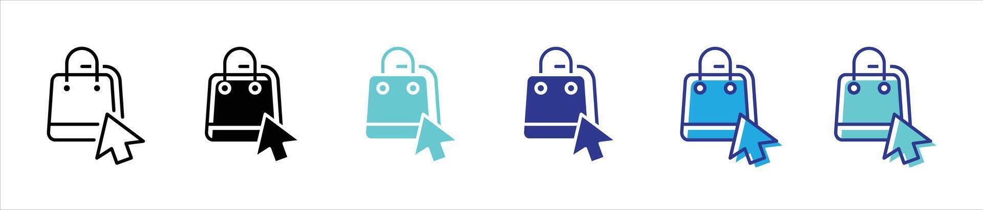 shopping bag icon set. shopping bag with mouse clicking icon vector