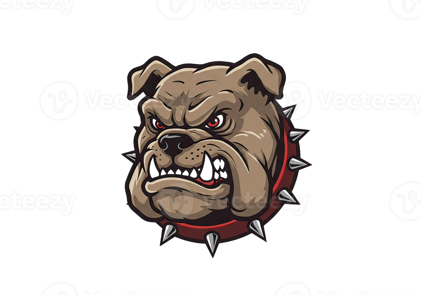 Cartoon Bulldog Head with Spiked Collar Illustration png