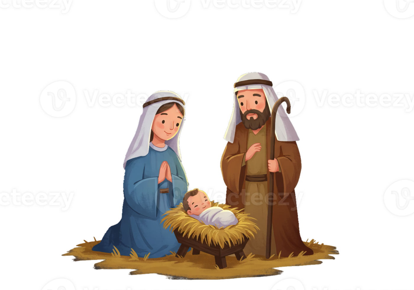 Nativity Scene Illustration with Family and Newborn png