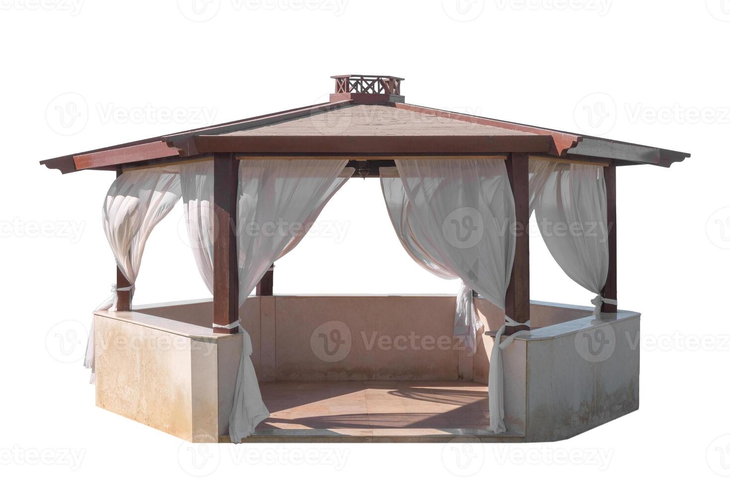 A gazebo with curtains on a white background photo