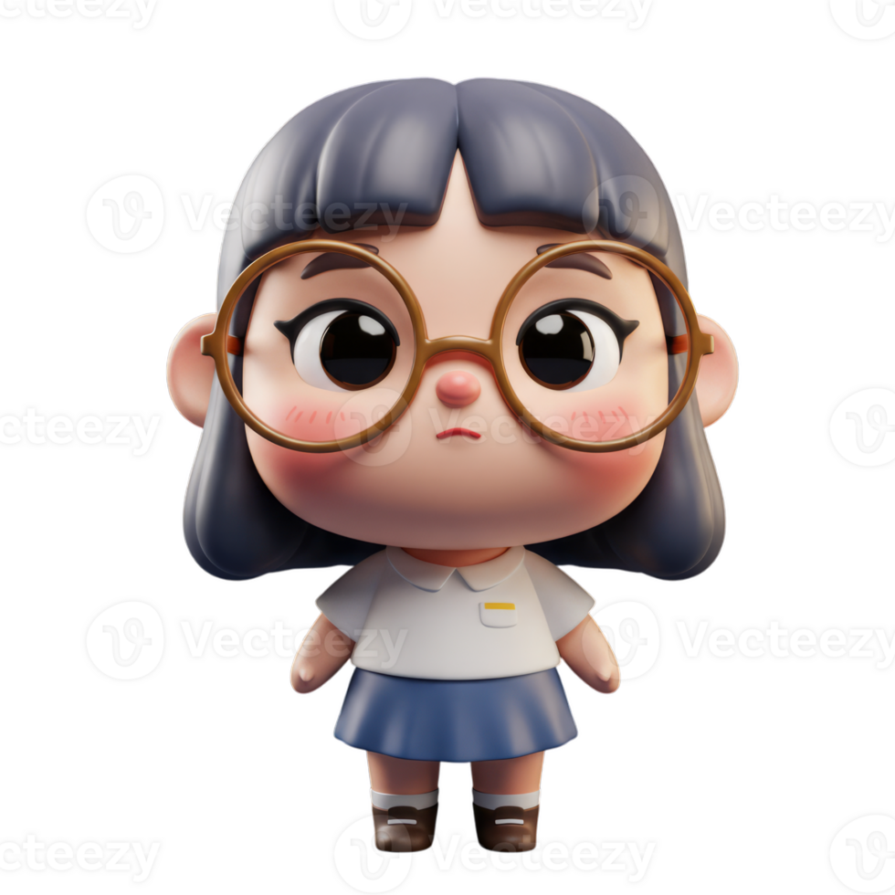 Cartoon Girl Standing with Glasses and Uniform png