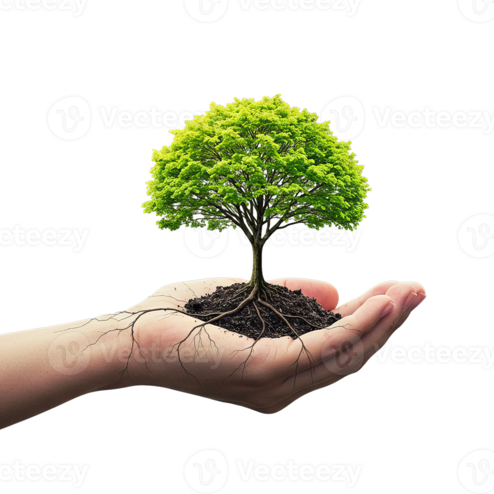 Tree Growing in Hand Symbolizing Nature and Growth png