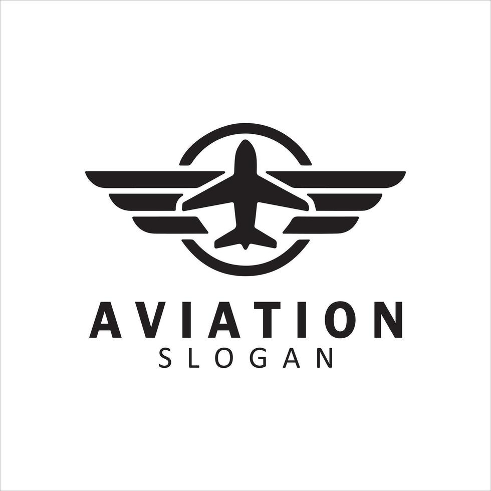 Aviation Logo Design with Airplane and Wings Icon on White Background vector