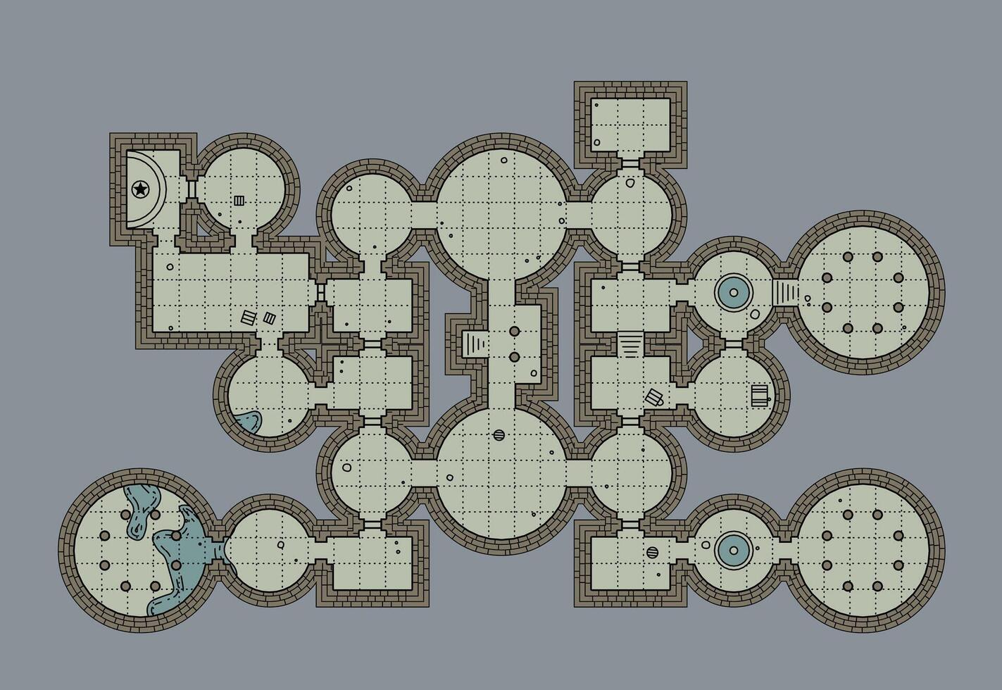 Detailed Dungeon Map for Fantasy Role-Playing Games vector