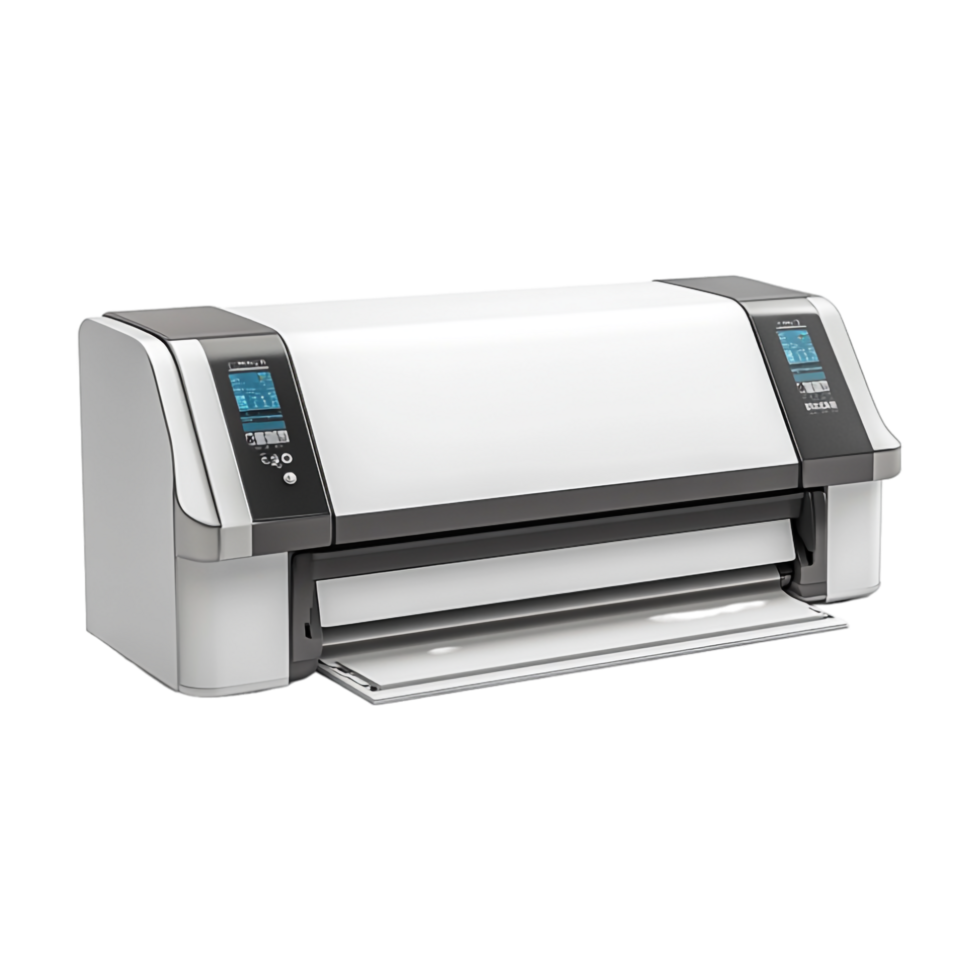 A white and black printer on a transparent background png