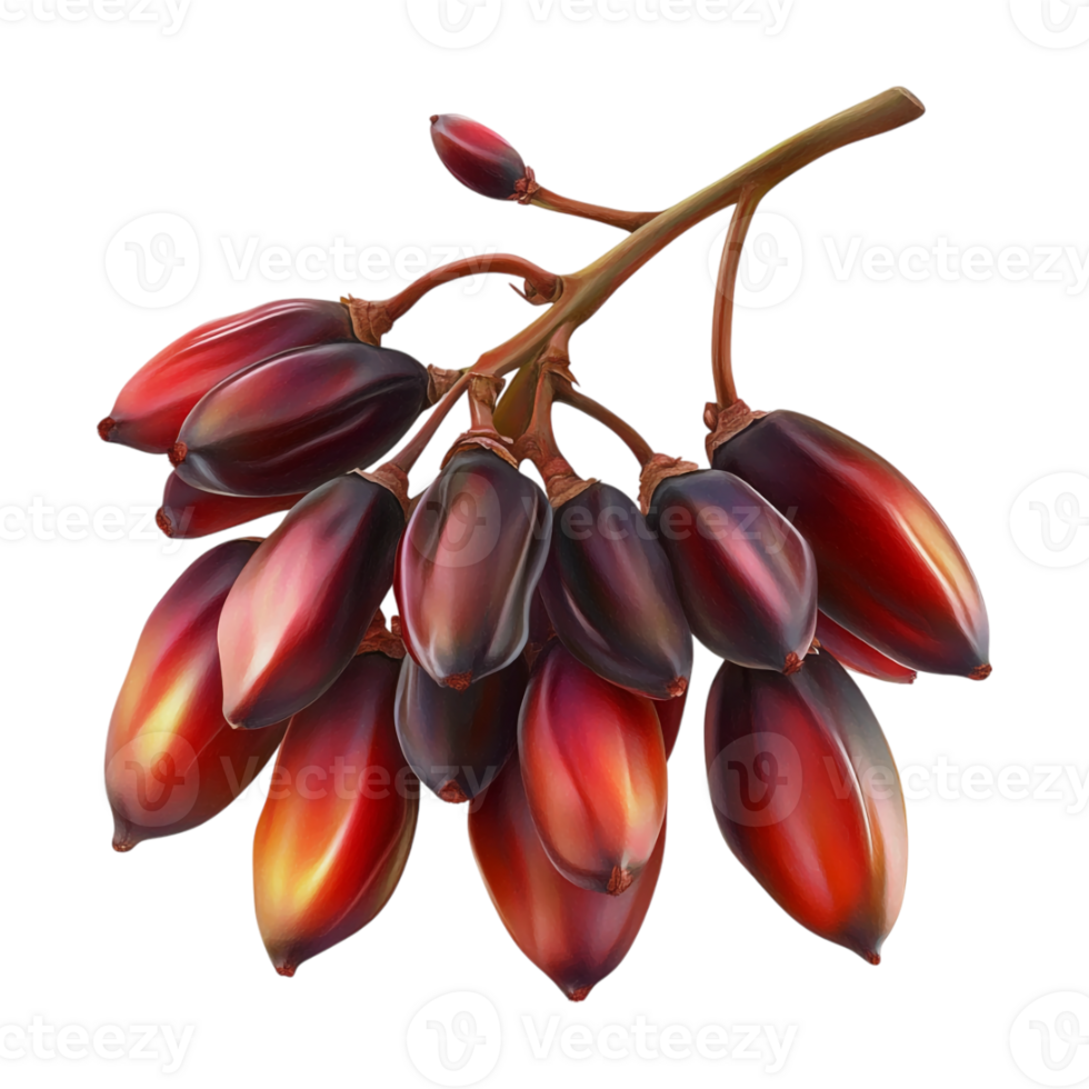 red palm fruit on a branch with leaves and fruit png