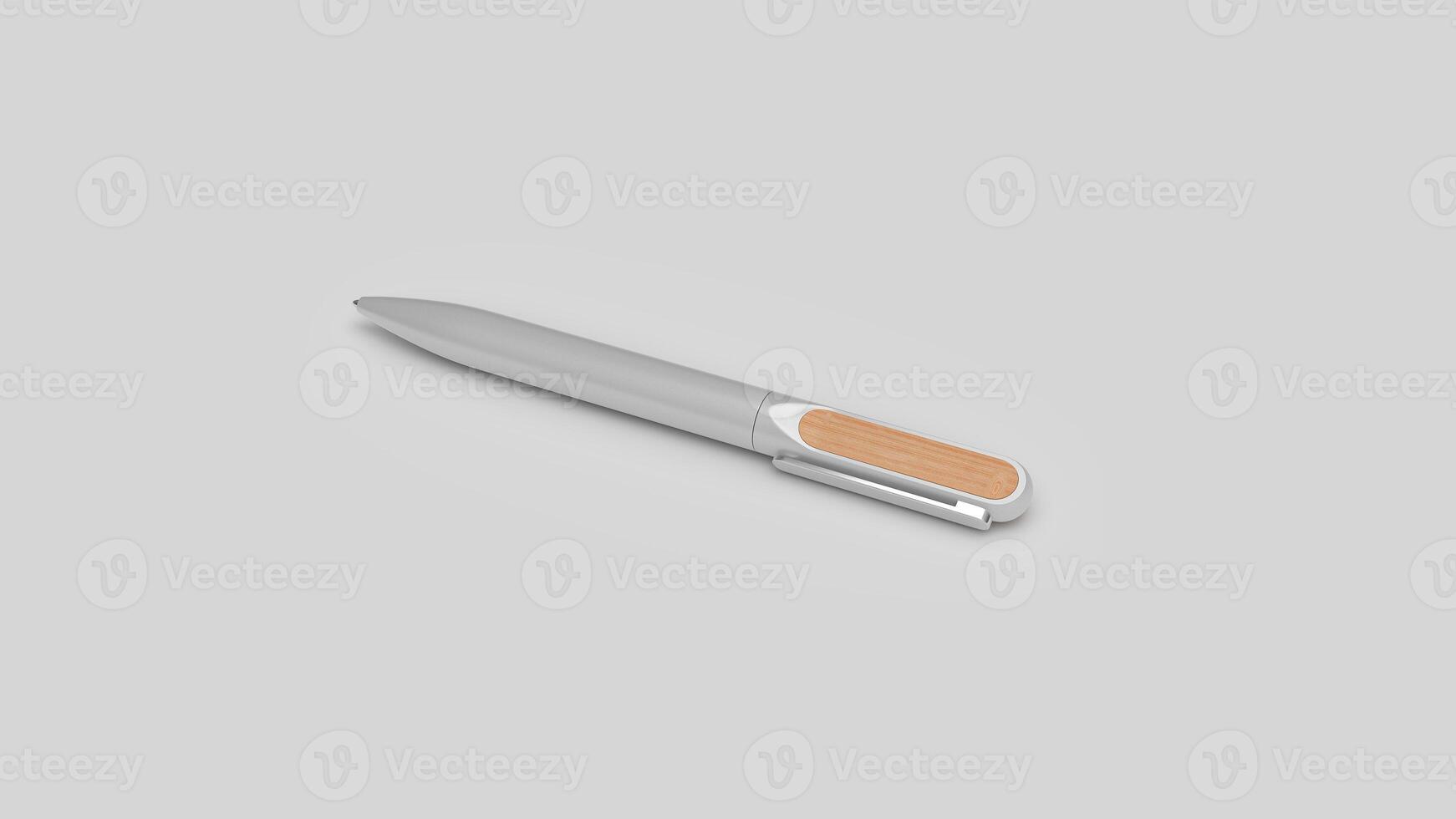 metal pen with recessed wood detail, right view photo