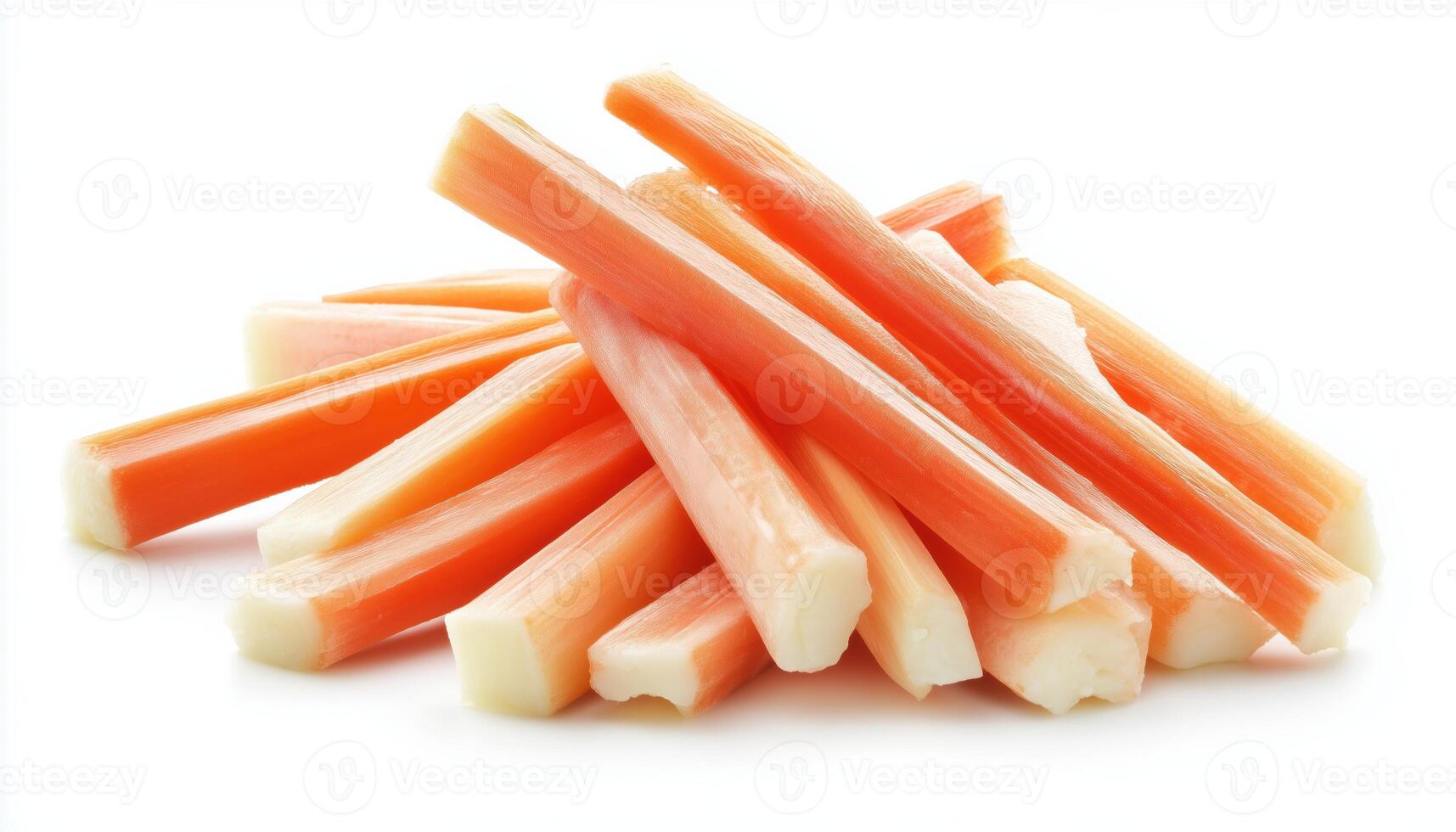 Fresh Snow Crab And Surimi Sticks Arranged In Pieces On A White Background, Ready For Use With Clipping Path Included. Delightful Seafood Display photo