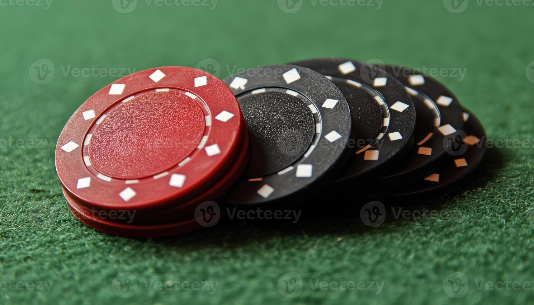 Green Blurred Lights Showcasing Red And Black Poker Chips In A Casino Setting On The Online Platform photo