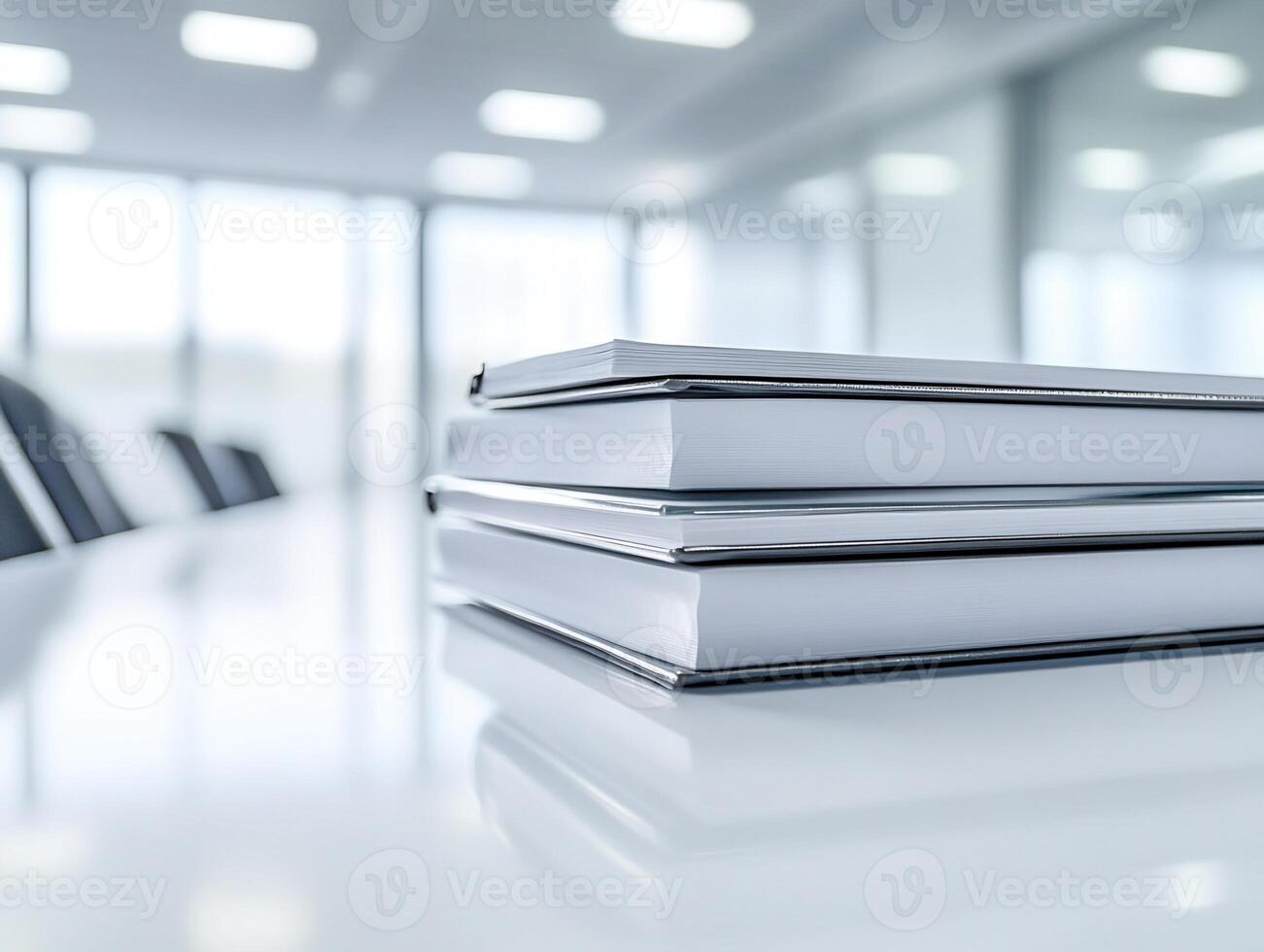 Stack of Three White Books on Office Table photo