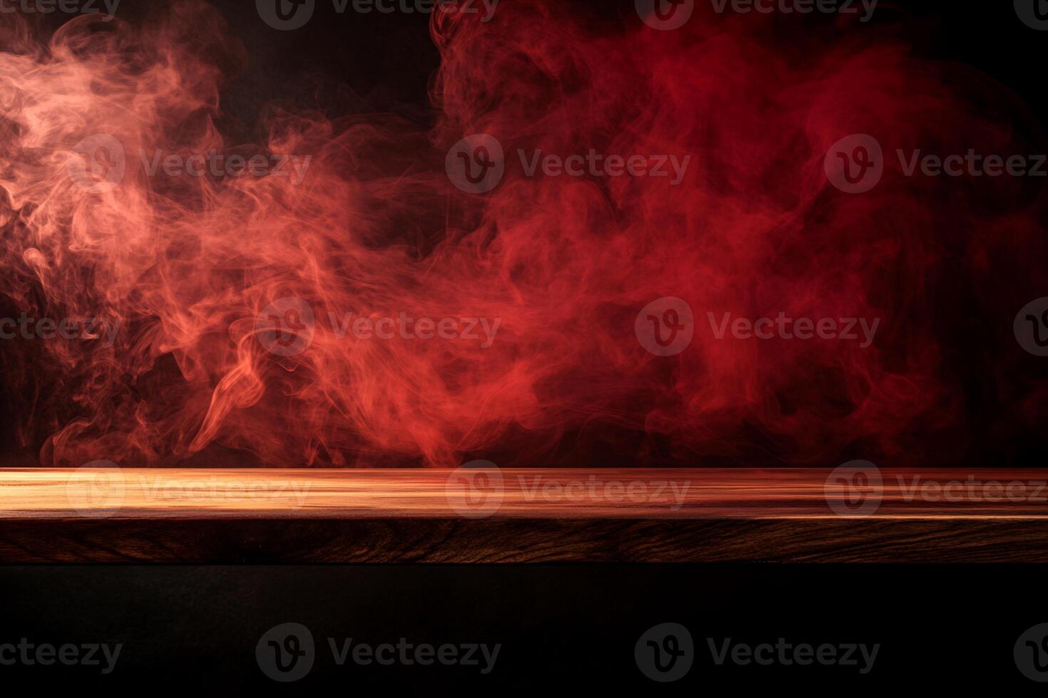 Wooden Surface with Red Smoke Background photo