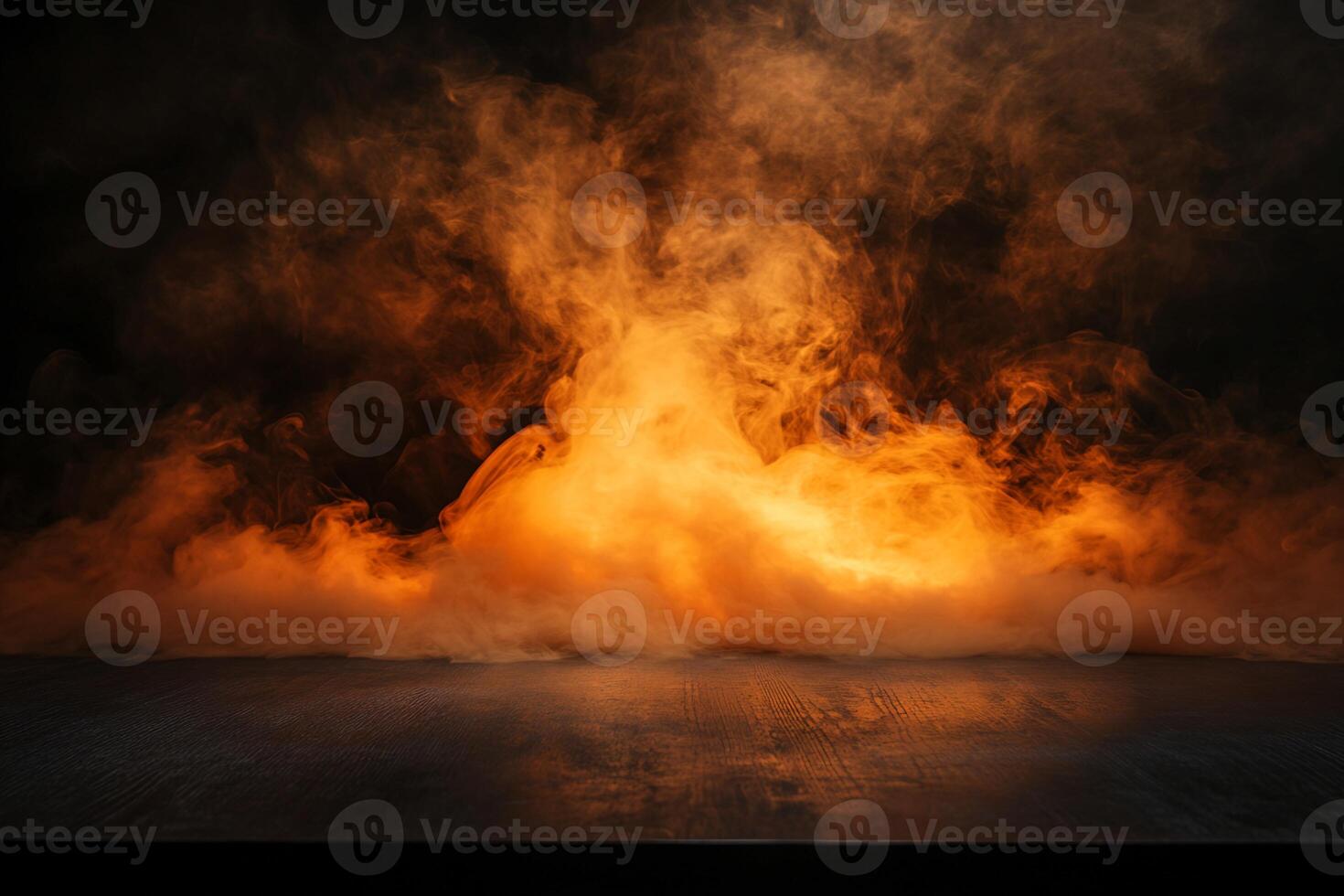 Dark Wood Surface with Orange Smoke photo