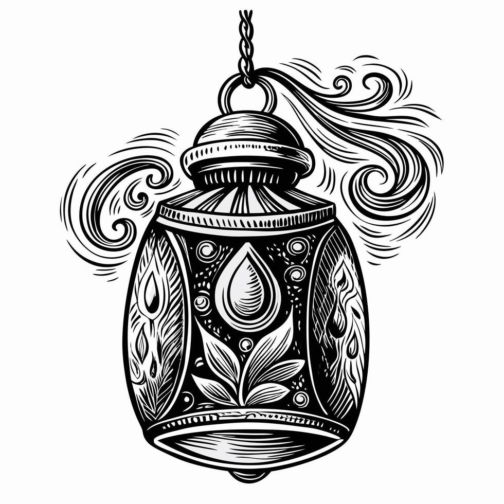 Intricate Ornate Lantern with Floral Motif for Cultural and Festive Illustrations vector