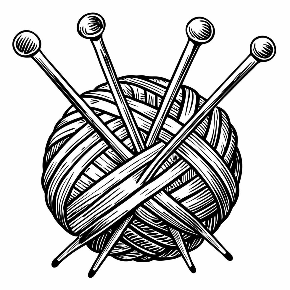 Hand drawn Yarn Ball with Knitting Needles Illustration for Craft and Hobby Design vector