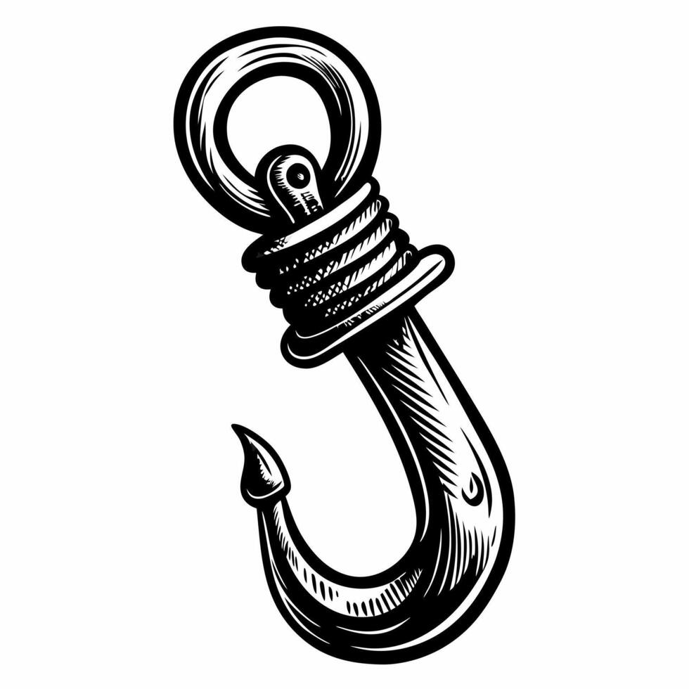 Vintage Nautical Hook Illustration with Engraved Details for Tattoo or Design Use vector