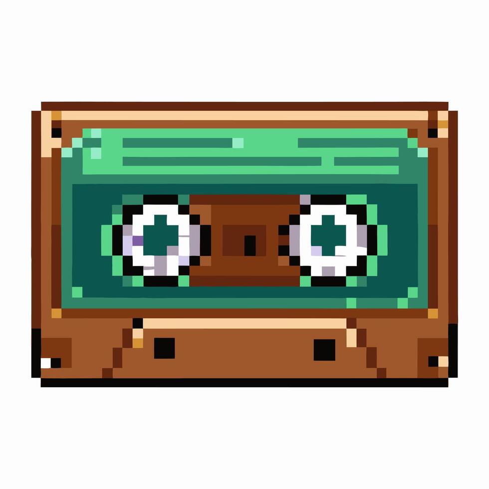 Retro Pixel Art Style Green Cassette Tape Illustration vector