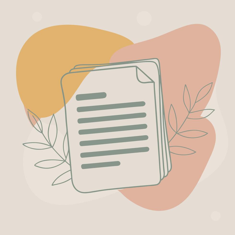 Abstract Document Illustration with Leaves and Geometric Shapes in Soft Colors vector
