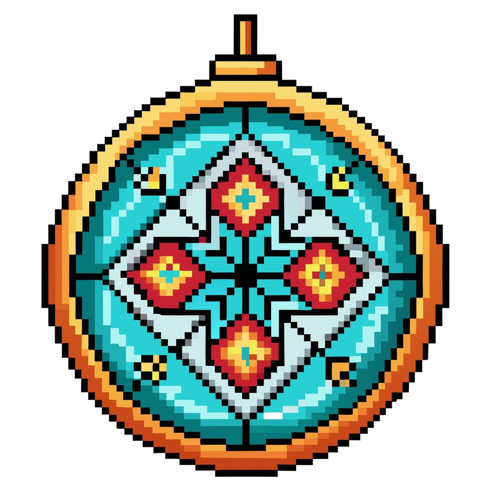 Pixel Art Mandala Ornament with Geometric Pattern and Vibrant Colors vector