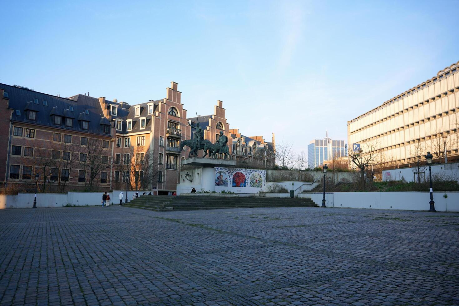 Bruxelles, Belgium 04.01.2025 Equestrian Statue in Open Urban Square at Sunset photo