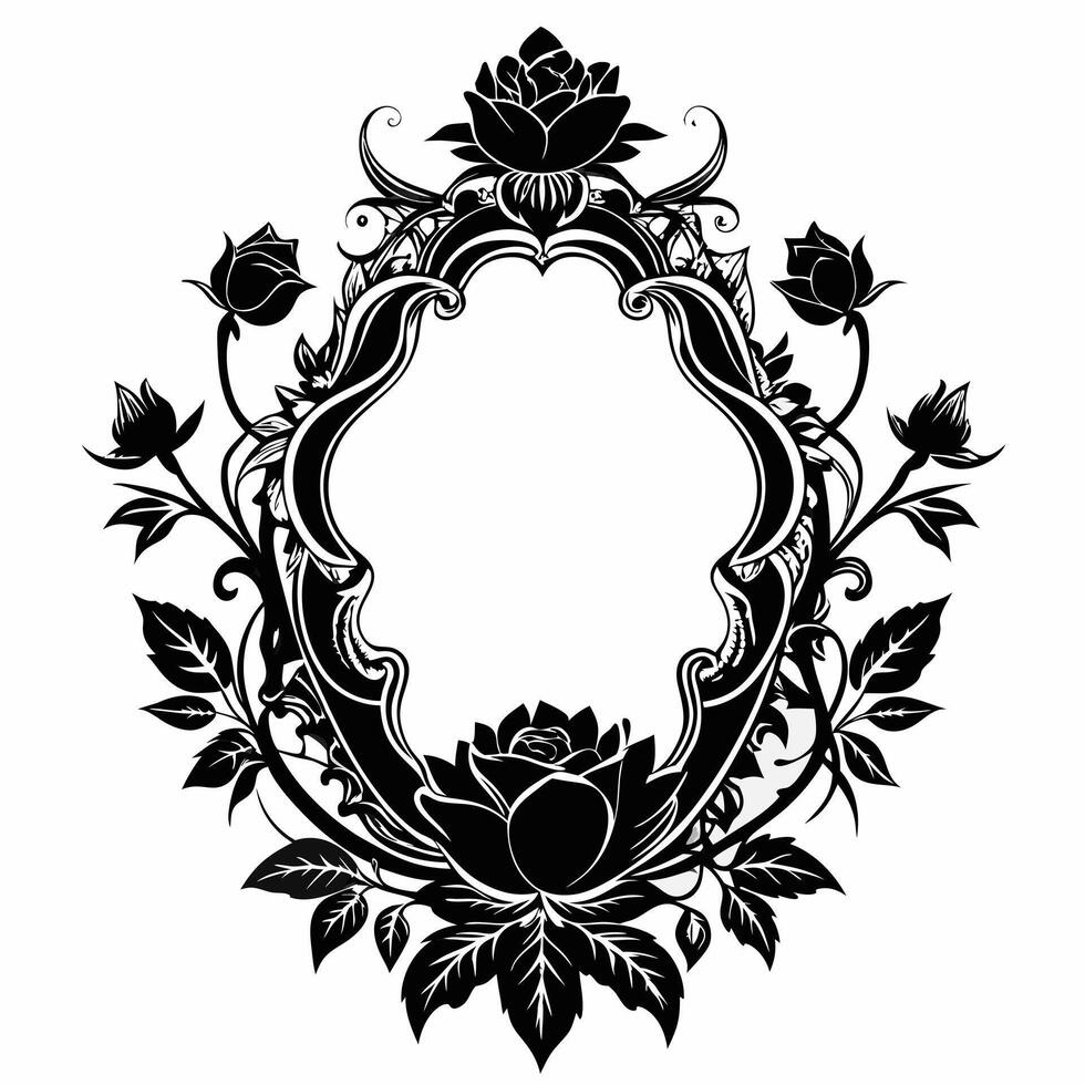 A black and white framed picture of flowers with a rose in the center vector