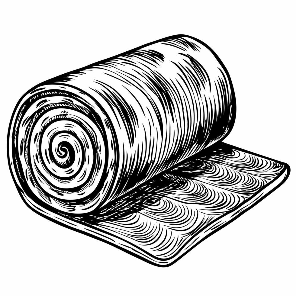 Vintage Rolled Towel Hand Drawn Sketch Retro Spa and Bath Decor Illustration vector