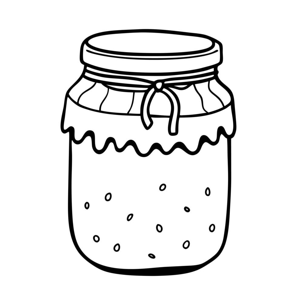 Hand Drawn Jam Jar with Fabric Cover and Bow Tie in Black and White Illustration vector