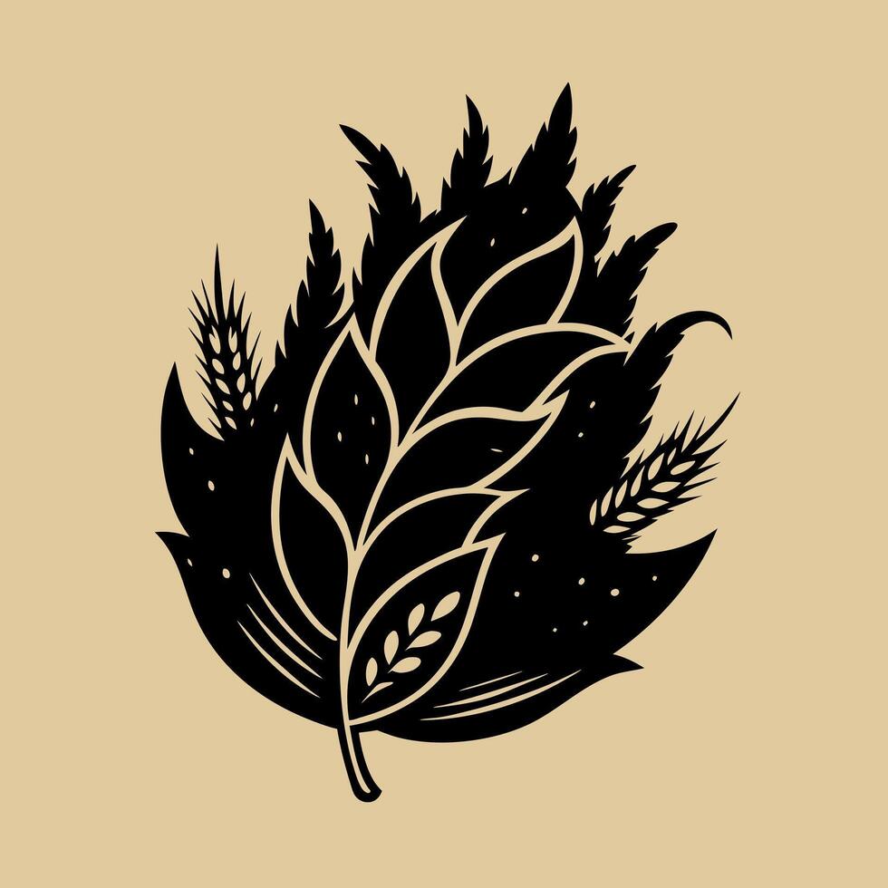 Botanical Silhouette of Autumn Leaves and Wheat in Design vector