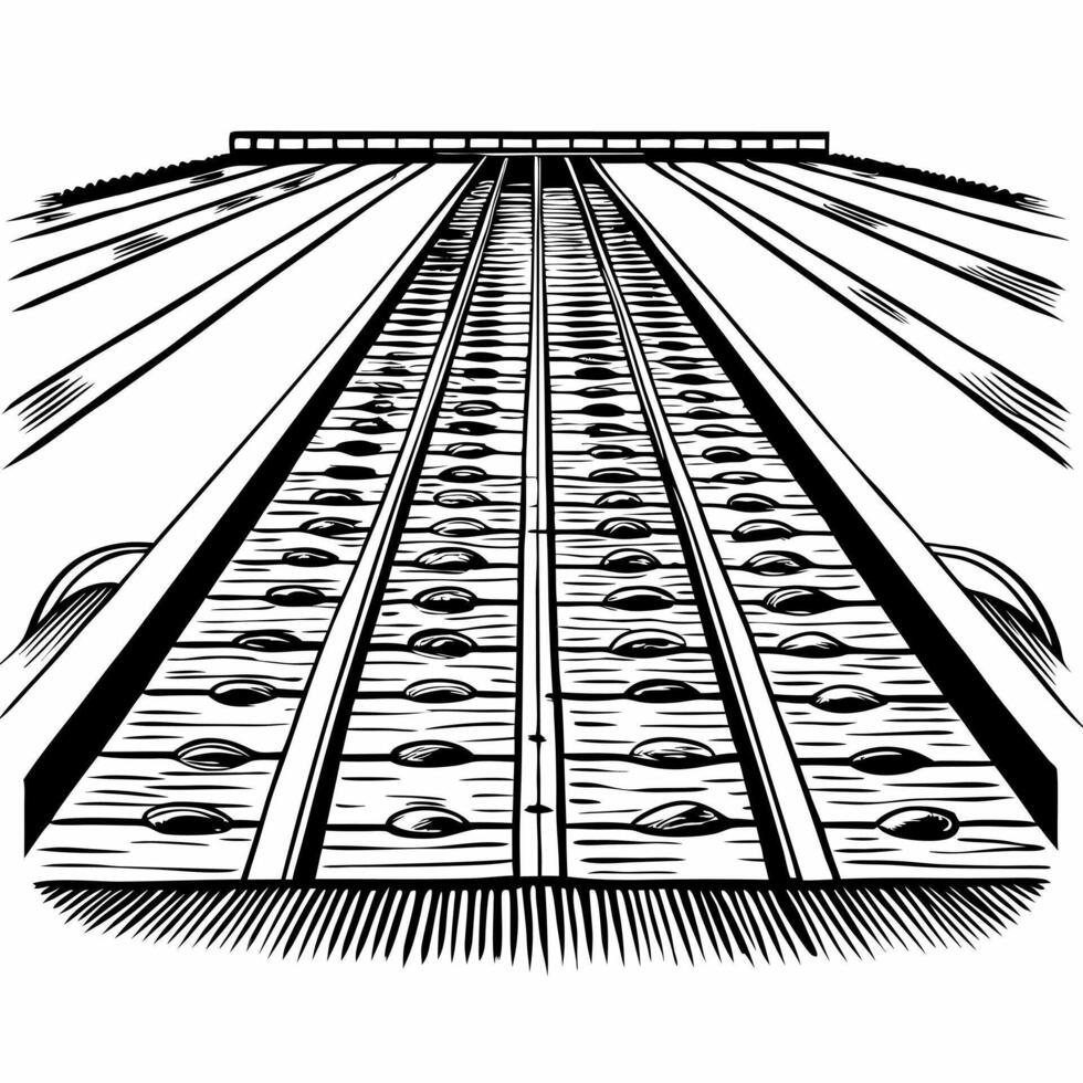 Stylized Railroad Track Illustration in Black and White vector