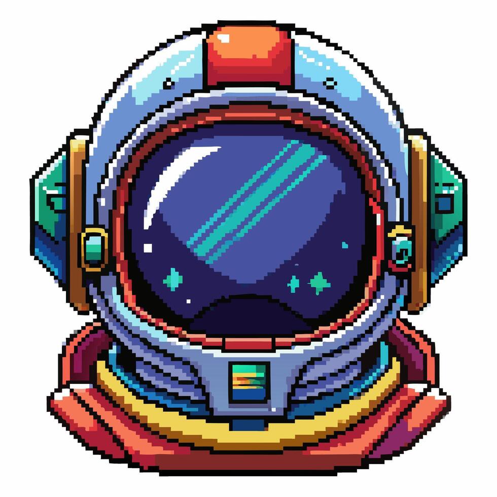 Retro Pixel Art Astronaut Helmet Vibrant Sci Fi Space Illustration vector